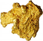 Native Gold Specimen. Approximately 28.9 mm x 31.7 mm x 10.5 mm. 47.6 grams.

Medium honey gold throughout, with no remaining evidence of matrix mater...
