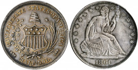 "1861" (1879) Confederate Half Dollar. Scott Restrike. Breen-8002. AU-53 (PCGS).

A handsomely toned piece, the obverse exhibits splashes of steel-oli...