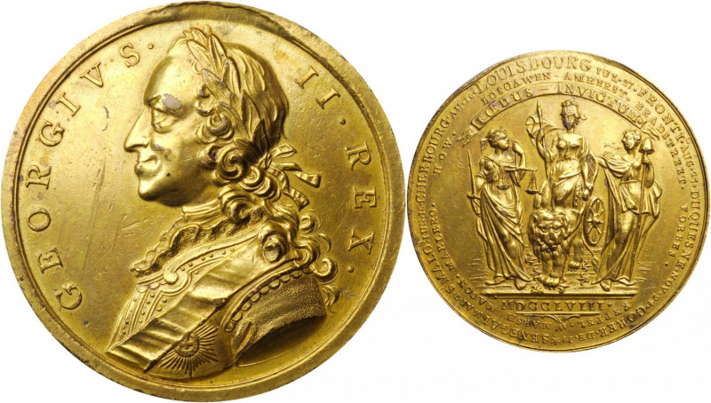 1758 British Victories Medal. Betts-416, Eimer-662. Gilt Brass. About Uncirculat...