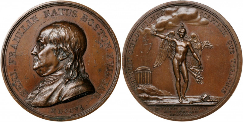 "1784" (1845-1860) Benjamin Franklin Winged Genius Medal. Paris Mint Restrike. B...