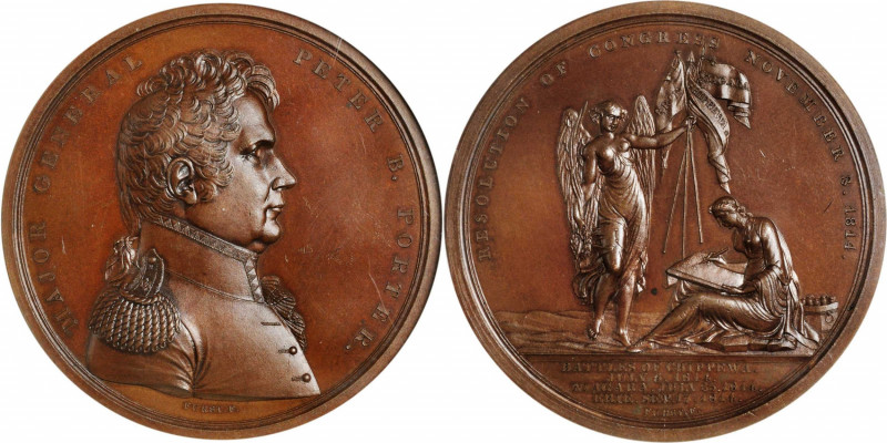 "1814" Major General Peter B. Porter Medal. Original Dies. By Moritz Furst. Juli...
