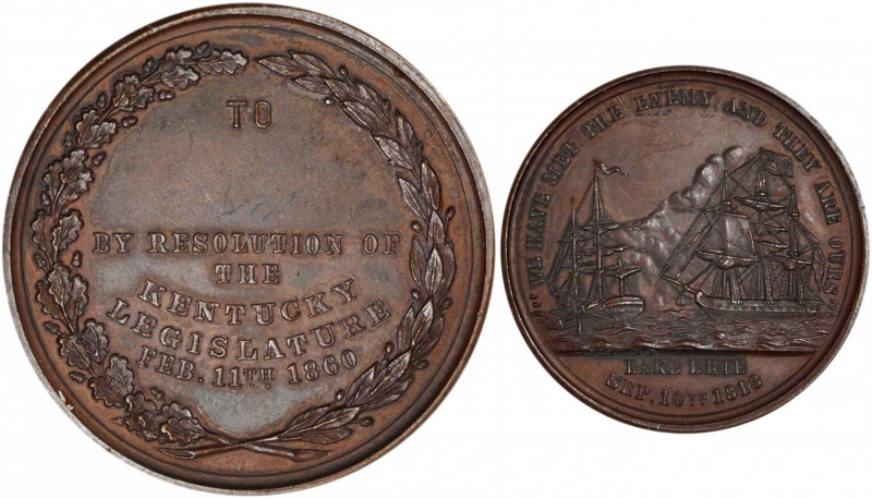 1860 Battle of Lake Erie / Kentucky Legislature Award Medal. By George Hampden L...