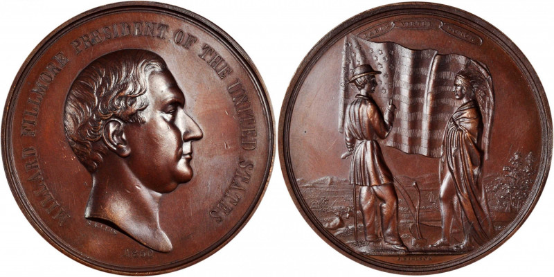 1850 Millard Fillmore Indian Peace Medal. Second Size. Julian IP-31. Bronze. Cho...