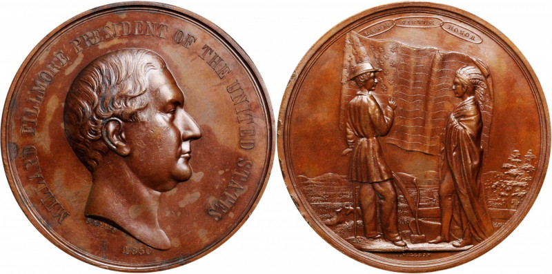 1850 Millard Fillmore Indian Peace Medal. Second Size. Julian IP-31. Bronze. Abo...