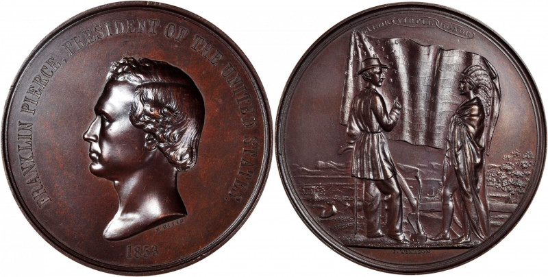 1853 Franklin Pierce Indian Peace Medal. First Size. First Obverse, Original Die...