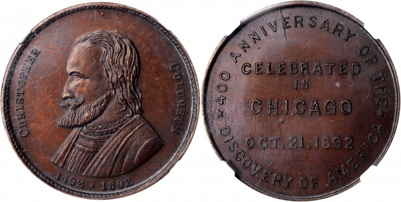 1892 400th Anniversary Medal. Eglit-239, var. Copper. MS-63 BN (NGC).

31 mm. Eg...