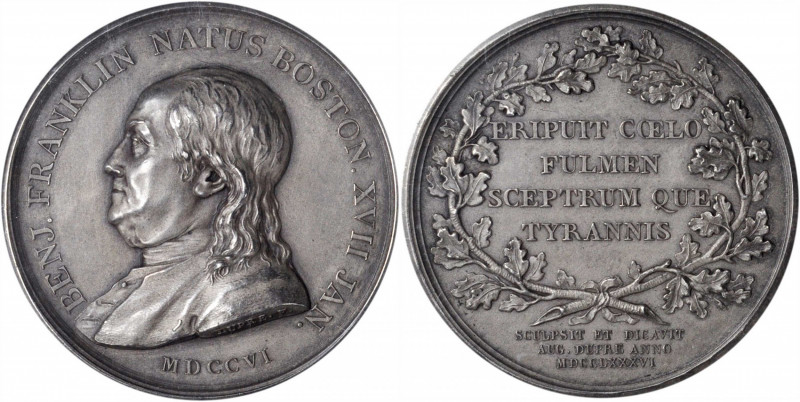 "1786" (post-1880) Benj. Franklin Natus Boston Medal. Paris Mint Restrike. Green...