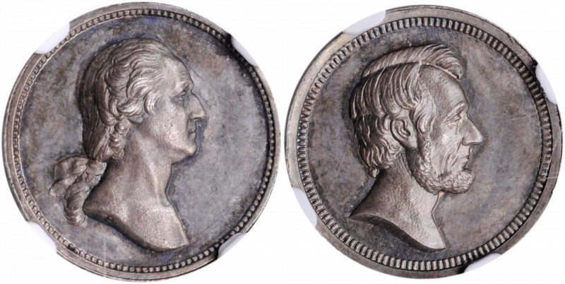 Undated (ca. 1864) Washington / Lincoln Medalet. Paquet P Obverse - Paquet Linco...