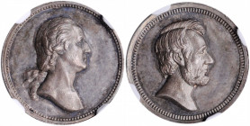 Undated (ca. 1864) Washington / Lincoln Medalet. Paquet P Obverse - Paquet Lincoln Die. By Anthony C. Paquet. Musante GW-449, Baker-245A, Julian PR-30...