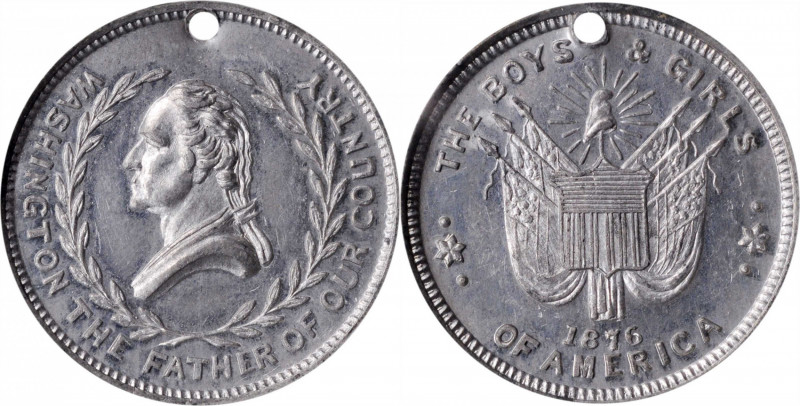 1876 Boys and Girls of America Medal. Third Obverse. Musante GW-845, Baker-417C....