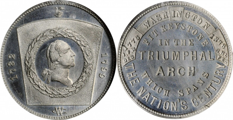 1876 Triumphal Arch Keystone Medal. Musante GW-875, Baker-408B. White Metal. MS-...