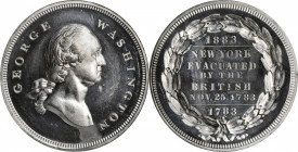 1883 Evacuation of New York Medal. Musante GW-1013, Baker-460B. White Metal. MS-62 DPL (NGC).

32 mm.

Estimate: $150.00