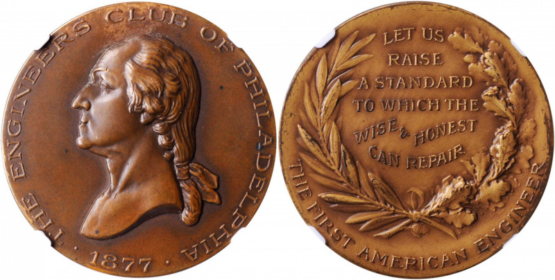 "1877" (ca. 1927) The Engineers Club of Philadelphia Medal. Baker C-360. Bronze....