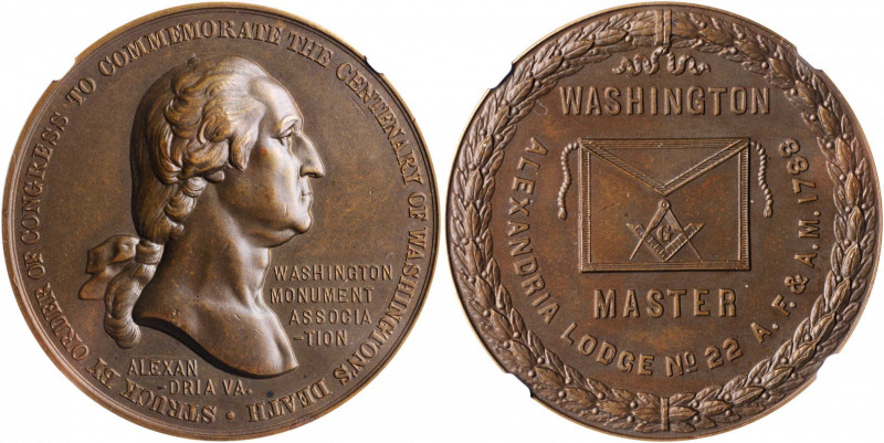 "1788" (1904) Washington Monument Association Medal. Alexandria Lodge No. 22. Ba...