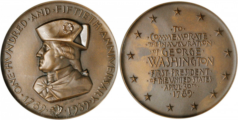 1939 Washington Sesquicentennial ANS Medal. By Albert Stewart. Baker-3000A, Mill...
