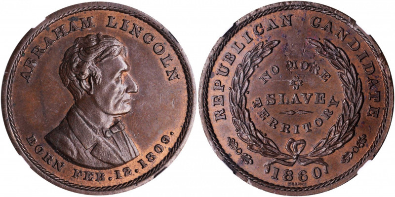 1860 Lincoln Political Campaign Medal. Cunningham 1-490C, King-35, DeWitt-AL 186...