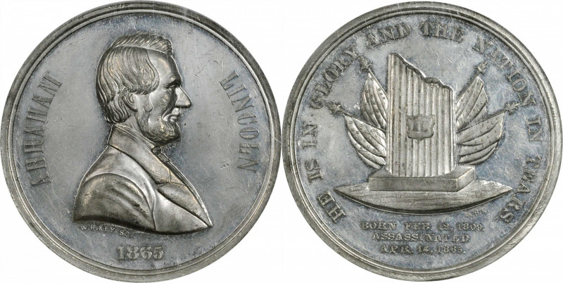 "1865" Broken Column Medal. By William H. Key. Cunningham 9-460W, King-247. Whit...