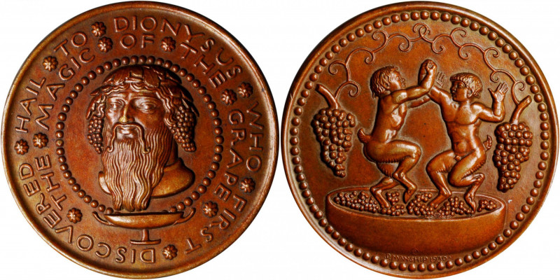 1930 Hail to Dionysus Medal. By Paul Manship. Alexander-SOM 2.1. Bronze. Mint St...