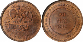 1875 Mecklenburg Centennial Medal. By William Barber. Julian CM-28, Swoger-2b. Cent Metal. MS-64 BN (NGC).

30 mm.

Estimate: $500.00