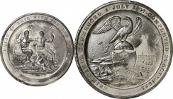 1825 Erie Canal Completion Medal. By Edward Thomason of Birmingham, England. White Metal. About Uncirculated, Minor Edge Bruise.

81 mm.  Obv:  Forest...