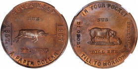 Undated (ca. 1861-1865) Aaron White Satirical Dollar. HK-829. Rarity-6. Copper. MS-63 RB PL (NGC).

35 mm.

From the Midtown Collection.

Estimate: $5...