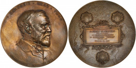 1905 Carnegie Hero Fund Medal. Bronze. Awarded to Robert W. Simpson. About Uncirculated.

76 mm.  Obv:  Frock-coated Andrew Carnegie bust to the right...