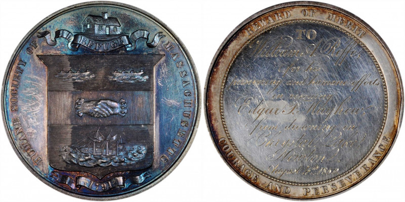1859 Humane Society of Massachusetts Life Saving Medal. Julian LS-17, var. Silve...