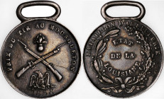 1858 State of Louisiana Silver Shooting Prize Medal. Silver. Extremely Fine.

23.3 mm, excluding integral loop. 7.07 grams.  Obv:  Inscribed PRIX DU T...