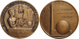 1939 New York World's Fair. National Poster Competition Award Medal. Bronze. MS-65 (NGC).

51 mm.  Obv:  Trylon and Perisphere, inscription NEW YORK /...