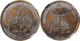 1860 THE WEALTH OF THE SOUTH / Palmetto, Cannon, Barrels and Cannonballs. Fuld-511/516 mp, DeWitt-JCB 1860-8. Rarity-5. Tin-Plated Brass. Plain Edge. ...