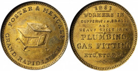 Michigan--Grand Rapids. 1861 Foster & Metcalf. Fuld-370C-1b. Rarity-3. Brass. Plain Edge. MS-64 (NGC).

21 mm.

Estimate: $100.00