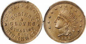Ohio--Cincinnati. 1864 Leavitt & Bevis. Fuld-165DD-10d. Rarity-10. Copper-Nickel. Reeded Edge. MS-64 (PCGS).

19 mm.

From the Q. David Bowers Collect...