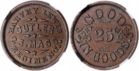 Massachusetts. 23rd Massachusetts Infantry Regiment. Undated (1861-1865) Harvey Lewis. 25 Cents. Schenkman MA-23-25C (MA-B25C), W-MA-120-025a. Rarity-...