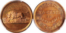 Kansas-Leavenworth. Undated (ca. 1866-1869) Edwin H. Durfee. 25 Cents in Merchandise. Curto-45. Copper. Plain Edge. MS-65 RB (PCGS).

20 mm.

From the...