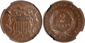 1864 Two-Cent Piece. FS-401. Small Motto. AU-55 BN (NGC).

PCGS# 3579. NGC ID: 22N8.

Estimate: $700.00