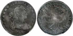 1799 Draped Bust Silver Dollar. BB-157, B-5. Rarity-2. VG Details--Scratch (PCGS).

PCGS# 6878. NGC ID: 24X7.

Estimate: $950.00