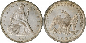 1842 Liberty Seated Silver Dollar. OC-4. Rarity-1. AU-53 (PCGS). CAC.

PCGS# 6928. NGC ID: 24YC.

Estimate: $800.00