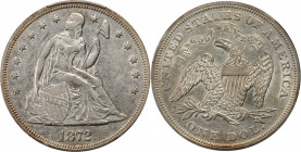 1872 Liberty Seated Silver Dollar. OC-3. Rarity-1. Misplaced Date, Doubled Die Reverse. AU-50 (PCGS).

PCGS# 6968. NGC ID: 24ZJ.

From the Lincoln Squ...