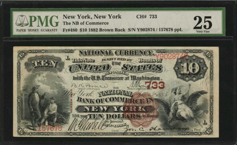 New York, New York. 1882 Brown Back $10 Fr. 480. The NB of Commerce. Charter #73...