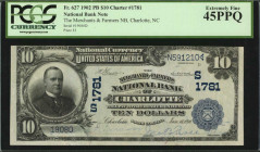 Charlotte, North Carolina. $10 1902 Plain Back. Fr. 627. The Merchants & Farmers NB. Charter #1781. PCGS Currency Extremely Fine 45 PPQ.

Fully origin...