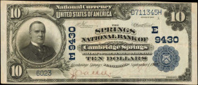 Cambridge Springs, Pennsylvania. $10 1902 Plain Back. Fr. 626. The Springs NB. Charter #9430. Very Fine.

Just 11 large size notes are reported to thi...
