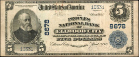 Ellwood City, Pennsylvania. $5 1902 Plain Back. Fr. 600. The Peoples NB. Charter #8678. Very Fine.

Rust is noticed on this Pennsylvania Five.

Estima...