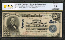 Harrisville, Pennsylvania. $20 1902 Plain Back. Fr. 650. The First NB. Charter #6859. PCGS Banknote Choice Very Fine 35.

PCGS Banknote comments "Mino...