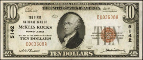 McKees Rocks, Pennsylvania. $10 1929 Ty. 1. Fr. 1801-1. The First NB. Charter #5142. Choice About Uncirculated.

An attractive offering of this McKees...