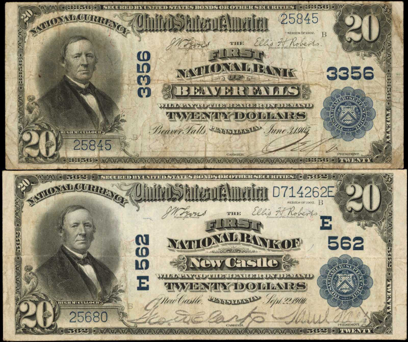 Lot of (2) Pennsylvania Nationals. $20 1902 Plain Backs. Fr. 650. Charter #562 &...