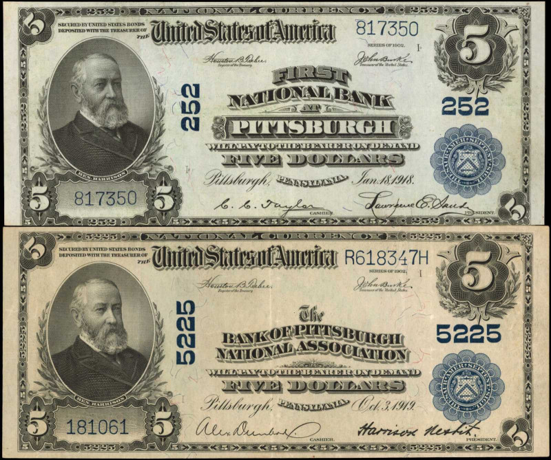 Lot of (2) Pennsylvania Nationals. $5 1902 Plain Backs. Fr. 606. Charter #252 & ...