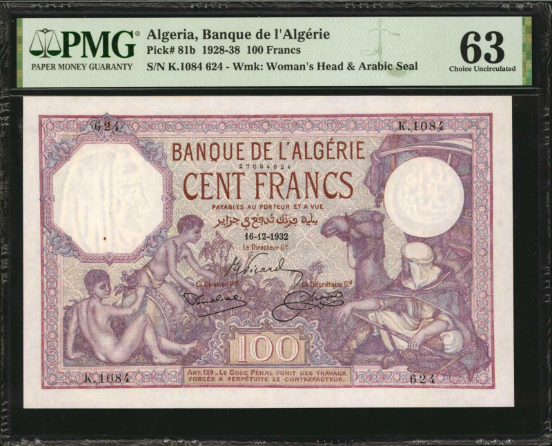 ALGERIA. Banque de l'Algérie. 100 Francs, 1928-38. P-81b. PMG Choice Uncirculate...