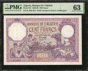 ALGERIA. Banque de l'Algérie. 100 Francs, 1928-38. P-81b. PMG Choice Uncirculated 63.

Population 3 with only 2 finer that are found in CU64. There ar...