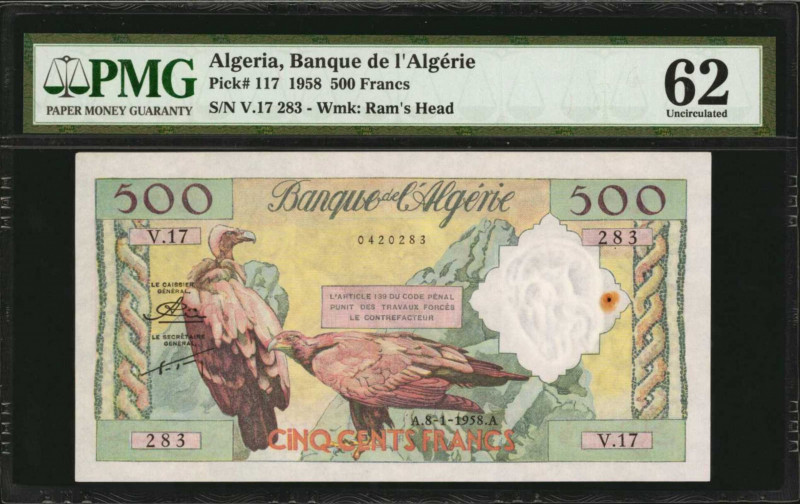 ALGERIA. Banque de l'Algérie. 500 Francs, 1958. P-117. PMG Uncirculated 62.

An ...