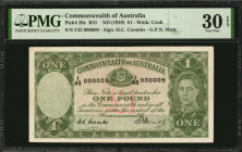 AUSTRALIA. Commonwealth of Australia. 1 Pound, ND (1949). P-26c. Low Serial Number. PMG Very Fine 30 EPQ.

A low serial number of "000009" is found on...